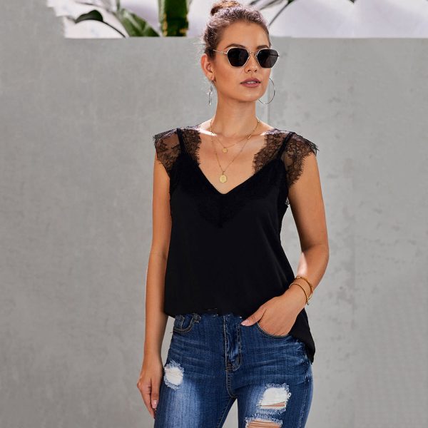 Hygci - Women Sexy Lace V-neck T-shirts